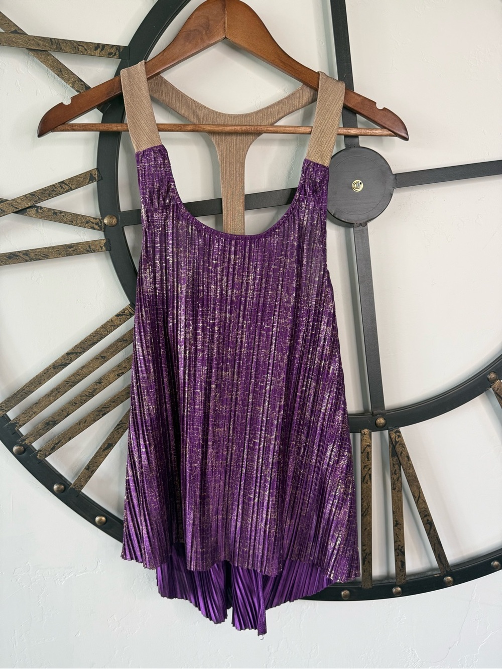 Daytrip Metallic Purple Pleated Tank with Gold Straps